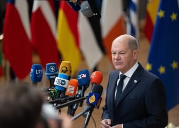 Belgia Bruxelles 17 octombrie 2024. Olaf SCHOLZ Cancelarul Federal al Germaniei la Consiliul European pragul