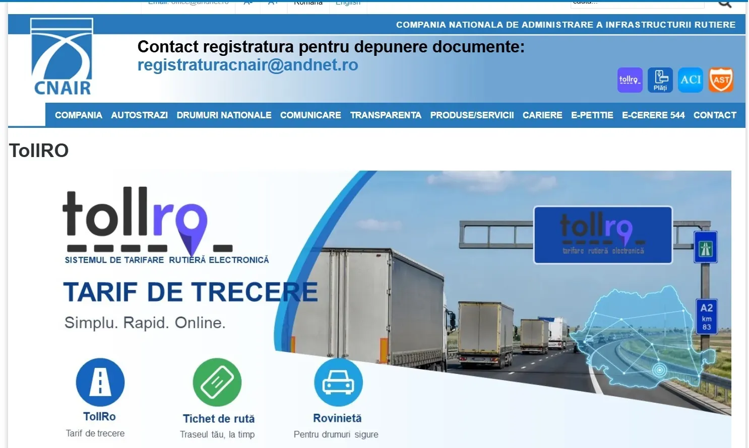 Platforma oficială pentru plata rovinietei și TollRo este operațională